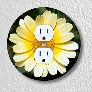 Yellow Daisy Flower Precision Laser Cut Duplex and Grounded Outlet Round Wall Plate Covers Single Duplex Outlet