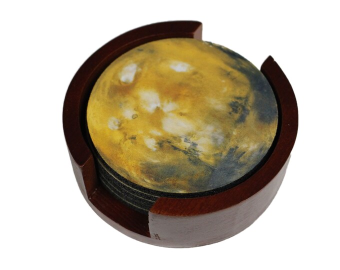 Planet Mars Space Coaster Set of 5 with Wood Holder