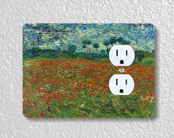 Poppy Field Van Gogh Painting Precision Laser Cut Duplex and Grounded Outlet Wall Plate Covers