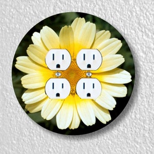 Yellow Daisy Flower Precision Laser Cut Duplex and Grounded Outlet Round Wall Plate Covers Double Duplex Outlet