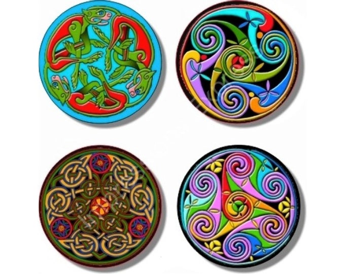 Glossy Celtic Design Round Cork Backed Coasters (Set of 4)