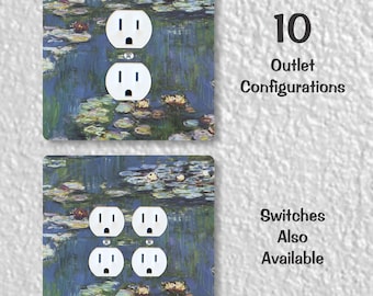 Claude Monet Water Lilies Painting Precision Laser Cut Duplex and Grounded Outlet Square Wall Plate Covers