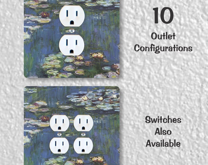 Claude Monet Water Lilies Painting Precision Laser Cut Duplex and Grounded Outlet Square Wall Plate Covers