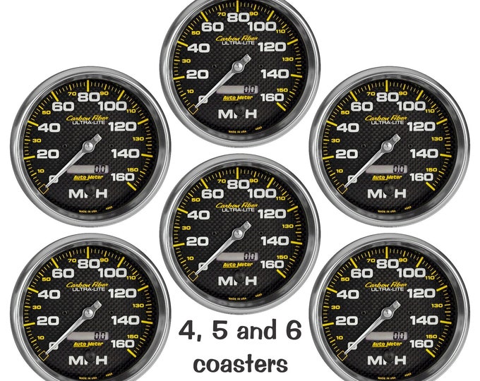 Glossy Car Speedometer Round Cork Backed Coasters (Sets of 4,5 or 6)