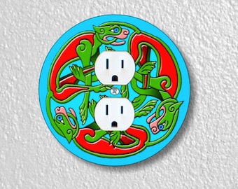 Celtic Dragon Precision Laser Cut Duplex and Grounded Outlet Round Wall Plate Covers