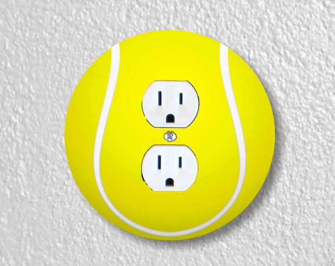 Tennis Ball Precision Laser Cut Duplex and Grounded Outlet Round Wall Plate Covers