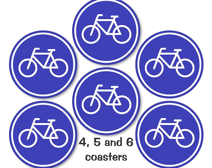 Bicycle Sign Glossy Round Cork Backed Coasters (Sets of 4,5 or 6)