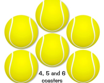 Glossy Tennis Ball Round Cork Backed Coasters (Sets of 4,5 or 6)