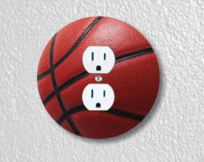 Burgundy Basketball Precision Laser Cut Duplex and Grounded Outlet Round Wall Plate Covers