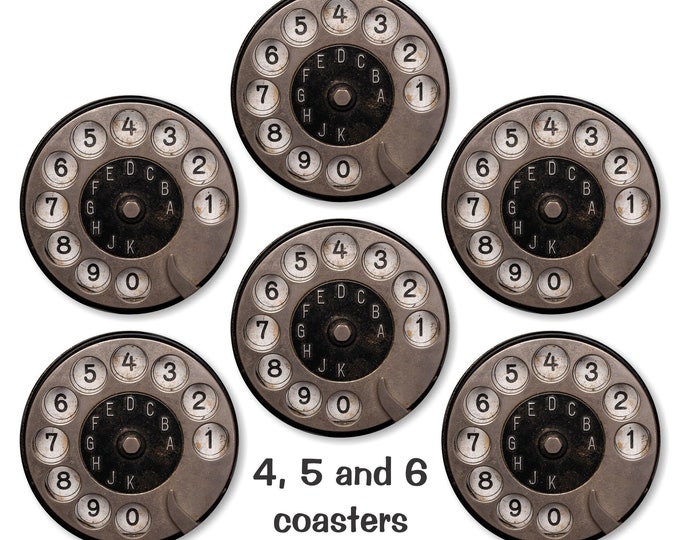 Glossy Retro Black Telephone Dial Round Cork Backed Coasters (Sets of 4,5 or 6)