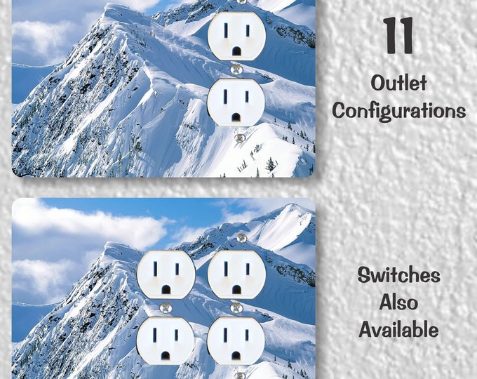 Snowy Mountains Precision Laser Cut Duplex and Grounded Outlet Wall Plate Covers