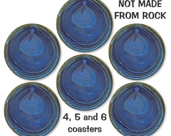 Blue Geode Stone Glossy Round Cork Backed Coasters (Sets of 4,5 or 6)