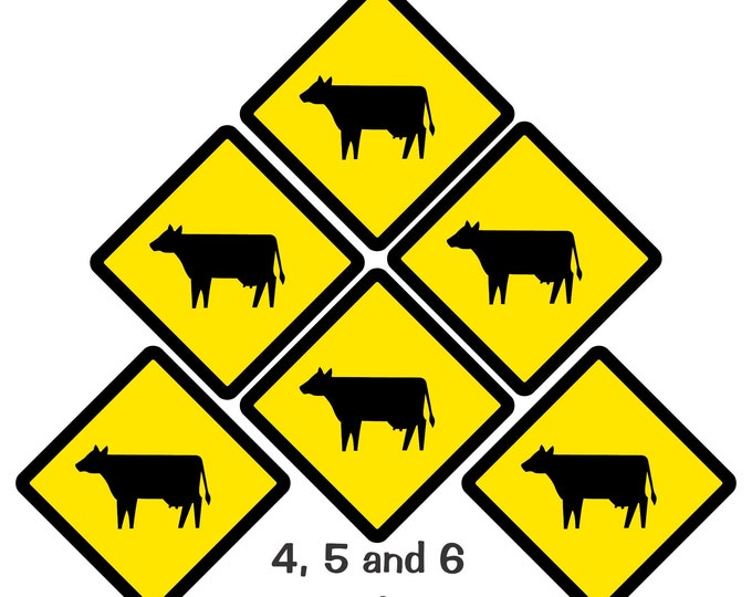 Cattle Crossing Sign Coasters  (Sets of 4,5 or 6)