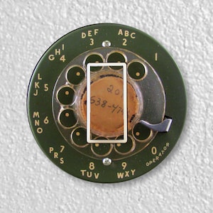 Vintage Retro MCM Avocado Green Telephone Dial Precision Laser Cut Single Decora Rocker Round Light Switch Wall Plate Cover