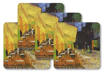 Vincent Van Gogh Café Terrace at Night Painting Square Coasters - Set of 4