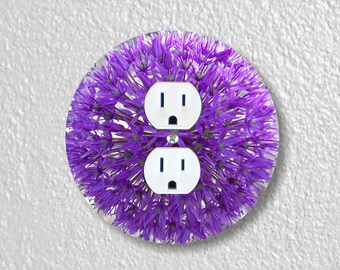 Purple Allium Flower Precision Laser Cut Duplex and Grounded Outlet Round Wall Plate Covers