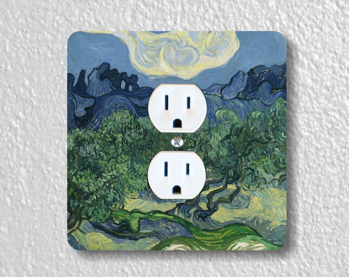 Vincent Van Gogh Olive Trees Precision Laser Cut Duplex and Grounded Outlet Square Wall Plate Covers