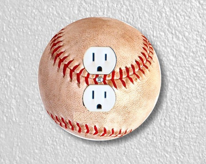 Baseball Ball Precision Laser Cut Duplex and Grounded Outlet Round Wall Plate Covers