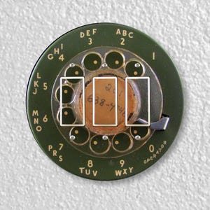 Vintage Retro MCM Avocado Green Telephone Dial Precision Laser Cut Triple Decora Rocker Round Light Switch Wall Plate Cover