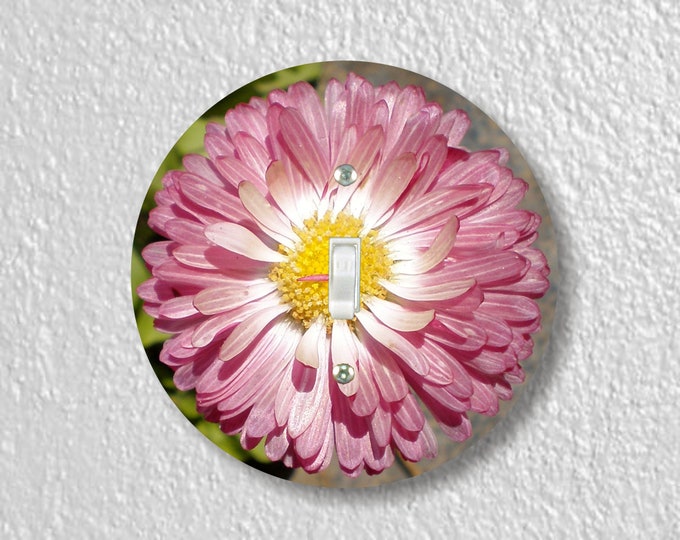 Pink Daisy Flower Precision Laser Cut Toggle and Decora Rocker Round Light Switch Wall Plate Covers