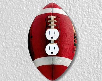 American Football Ball Shaped Precision Laser Cut Duplex and Grounded Outlet Round Wall Plate Covers