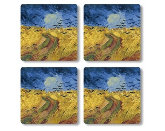 Wheatfield With Crows Van Gogh Painting Square Coasters - Set of 4