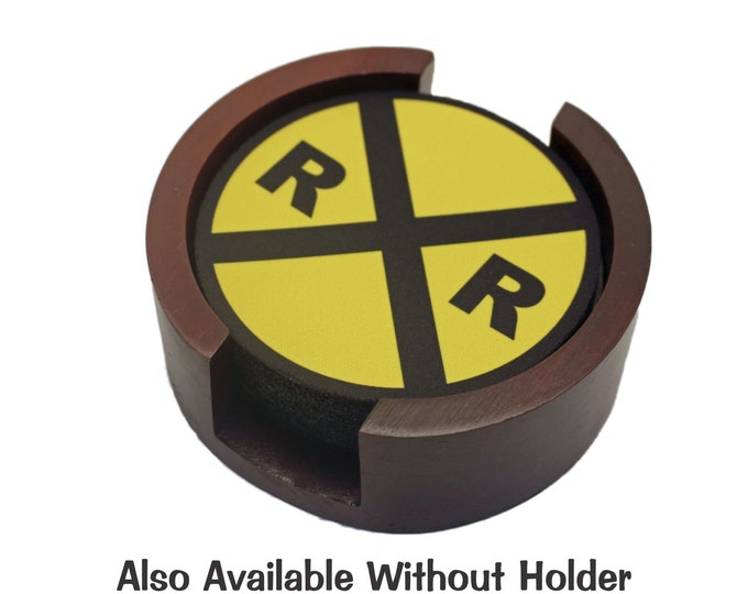 Railroad Crossing Sign Coaster Set with/without Wood Holder