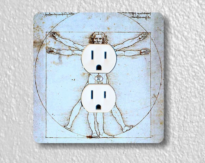 Vitruvian Man Da Vinci Precision Laser Cut Duplex and Grounded Outlet Square Wall Plate Covers