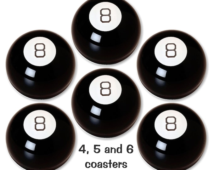 Billiard 8-ball Glossy Round Cork Backed Coasters (Sets of 4,5 or 6)