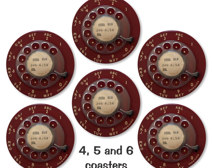 Glossy Vintage Dark Red Telephone Dial Round Cork Backed Coasters (Sets of 4,5 or 6)