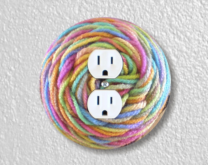 Pastel Knitting Wool Yarn Precision Laser Cut Duplex and Grounded Outlet Round Wall Plate Covers