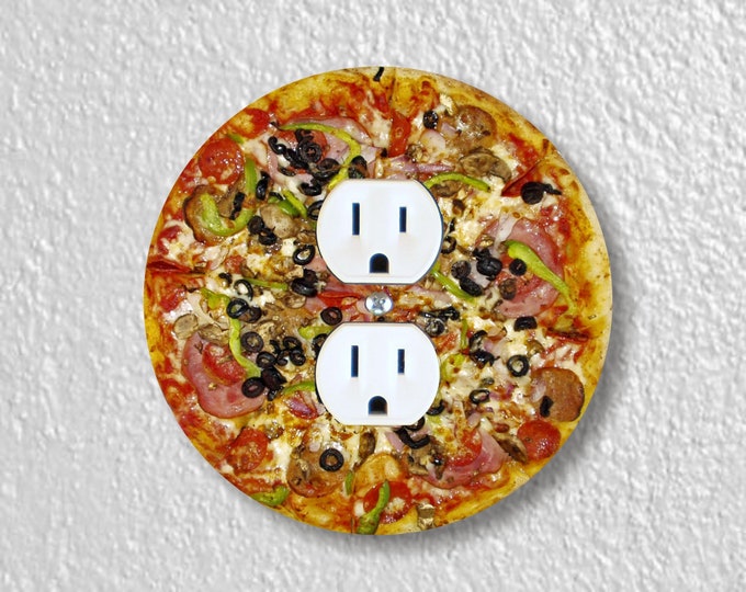 Supreme Pizza Precision Laser Cut Duplex and Grounded Outlet Round Wall Plate Covers