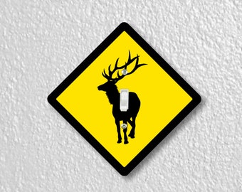 Elk Crossing Sign Precision Laser Cut Toggle, Decora Rocker Light Switch and Duplex, Grounded GFI Outlet Wall Plate Covers