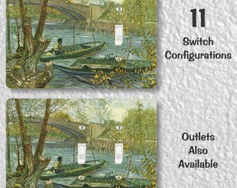 Fisherman and Boats from Pont de Clichy Van Gogh Art Painting Precision Laser Cut Toggle and Decora Rocker Light Switch Wall Plate Covers