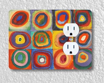 Kandinsky Squares With Concentric Circles Painting Precision Laser Cut Duplex and Grounded Outlet Wall Plate Covers
