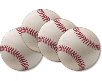 White Baseball Coasters - Set of 4