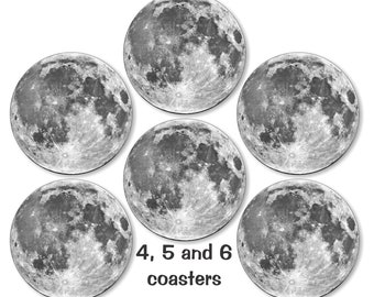 Glossy Moon From Space Round Cork Backed Coasters (Sets of 4,5 or 6)