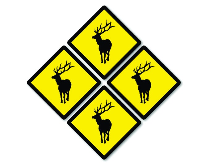 Elk Crossing Sign Coasters - Set of 4