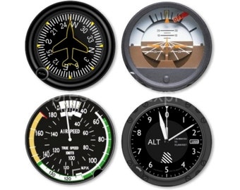 Glossy Altimeter Airspeed Attitude Direction Indicator Aviation Round Cork Backed Coasters (Set of 4)