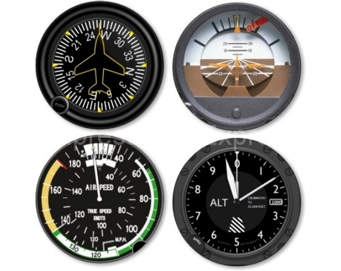 Altimeter Airspeed Attitude Direction Indicator Aviation Glossy Round Cork Backed Coasters (Set of 4)