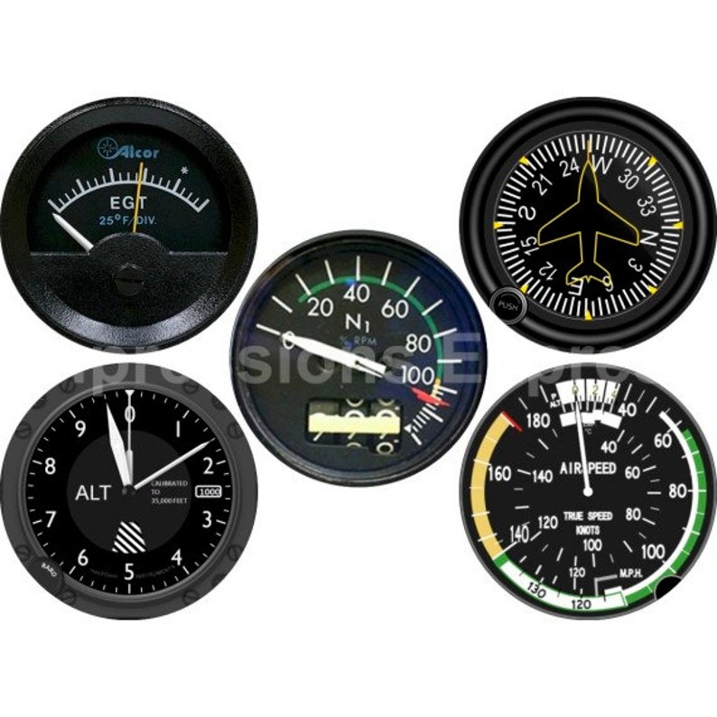 Altimeter Thrust Altitude Direction EGT Aviation Coaster Set of 5 with Wood Holder image 2