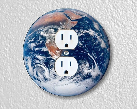 Planet Earth From Space Precision Laser Cut Duplex and Grounded Outlet Round Wall Plate Covers