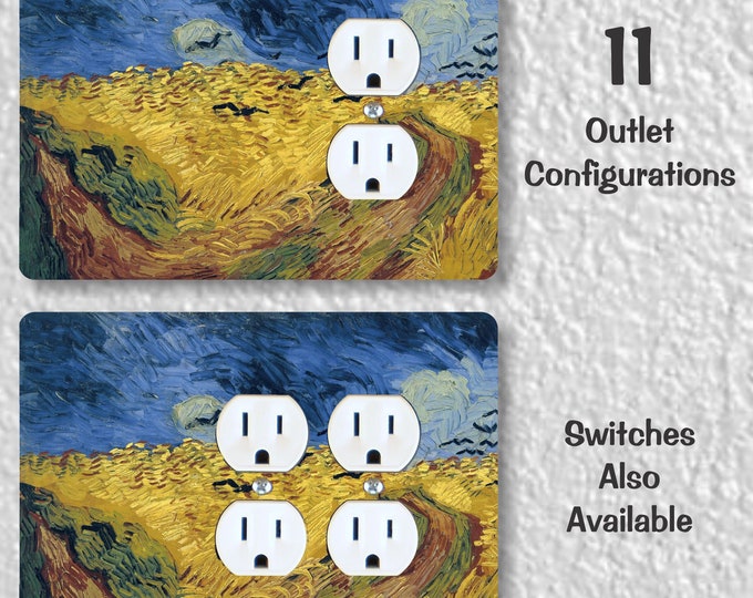 Wheatfield With Crows Van Gogh Painting Precision Laser Cut Duplex and Grounded Outlet Wall Plate Covers