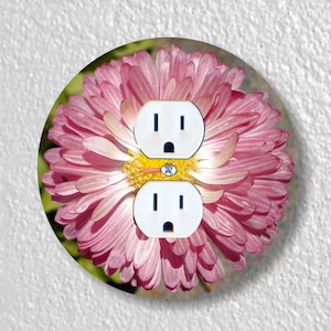 Pink Daisy Flower Precision Laser Cut Duplex and Grounded Outlet Round Wall Plate Covers