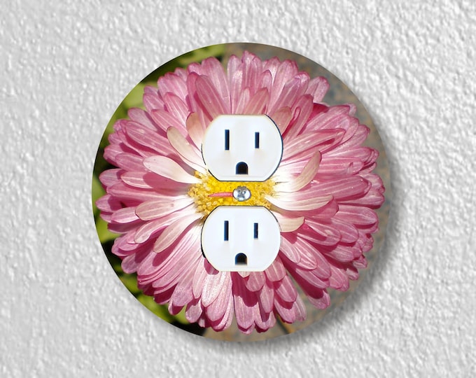 Pink Daisy Flower Precision Laser Cut Duplex and Grounded Outlet Round Wall Plate Covers