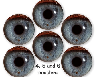 Eye Ball Glossy Round Cork Backed Coasters (Sets of 4,5 or 6)