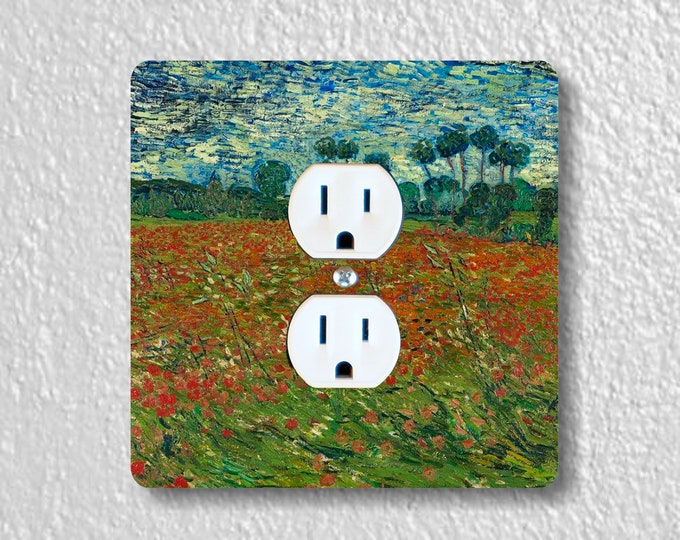 Vincent Van Gogh Poppy Field Precision Laser Cut Duplex and Grounded Outlet Square Wall Plate Covers