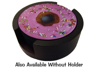 Pink Doughnut Coaster Set with/without Wood Holder