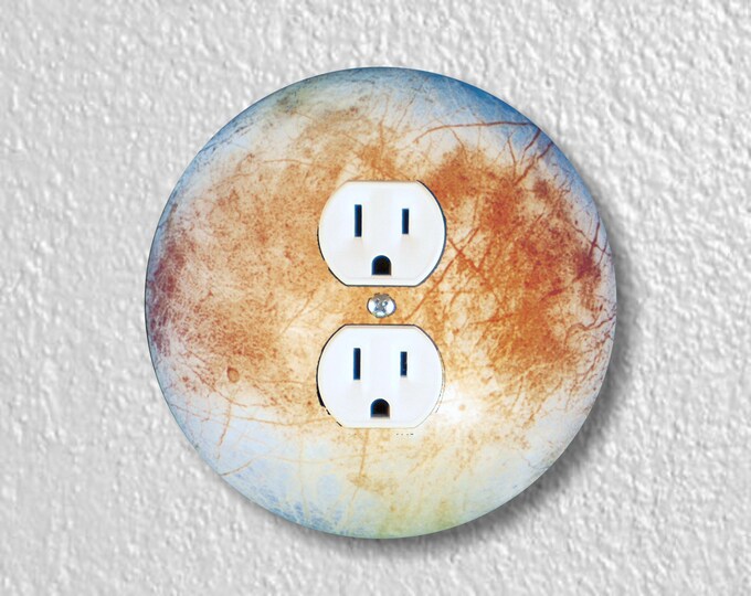 Jupiter Moon Europa Precision Laser Cut Duplex and Grounded Outlet Round Wall Plate Covers