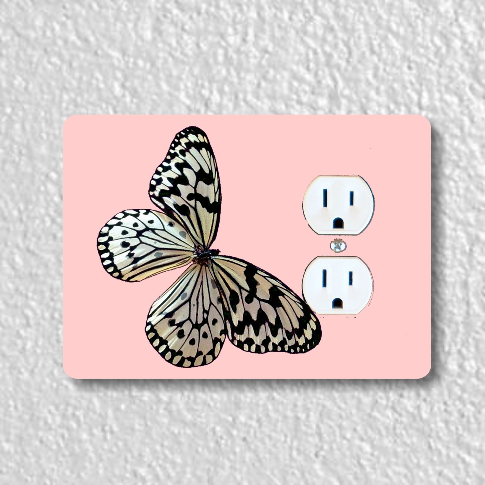 White Nymph Butterfly Pink Precision Laser Cut Duplex and Grounded Outlet Wall Plate Covers